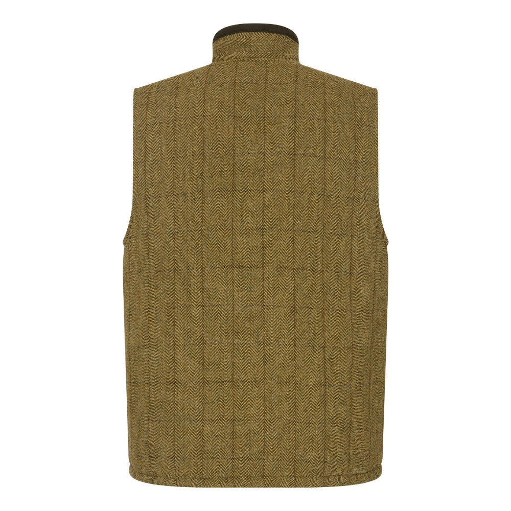 Men's Walker & Hawkes Tweed Warrington Shooting Gilet W/Shoulder Patch in Light Sage