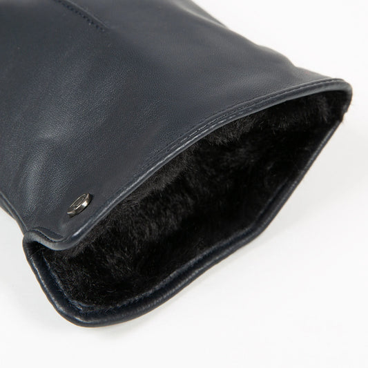 Dents Ladies Leather Touchscreen Faux Fur-lined Gloves in Navy