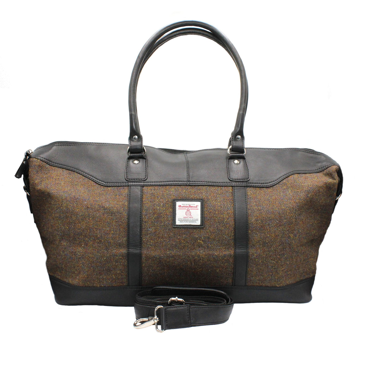 Harris Tweed Brown Barleycorn Black Handle Travel Bag