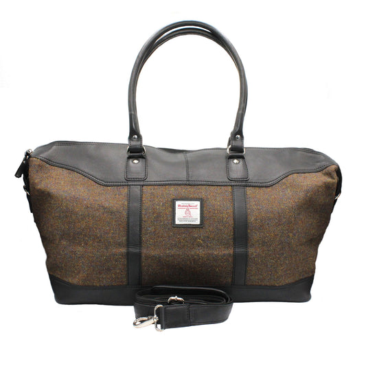 Harris Tweed Brown Barleycorn Black Handle Travel Bag