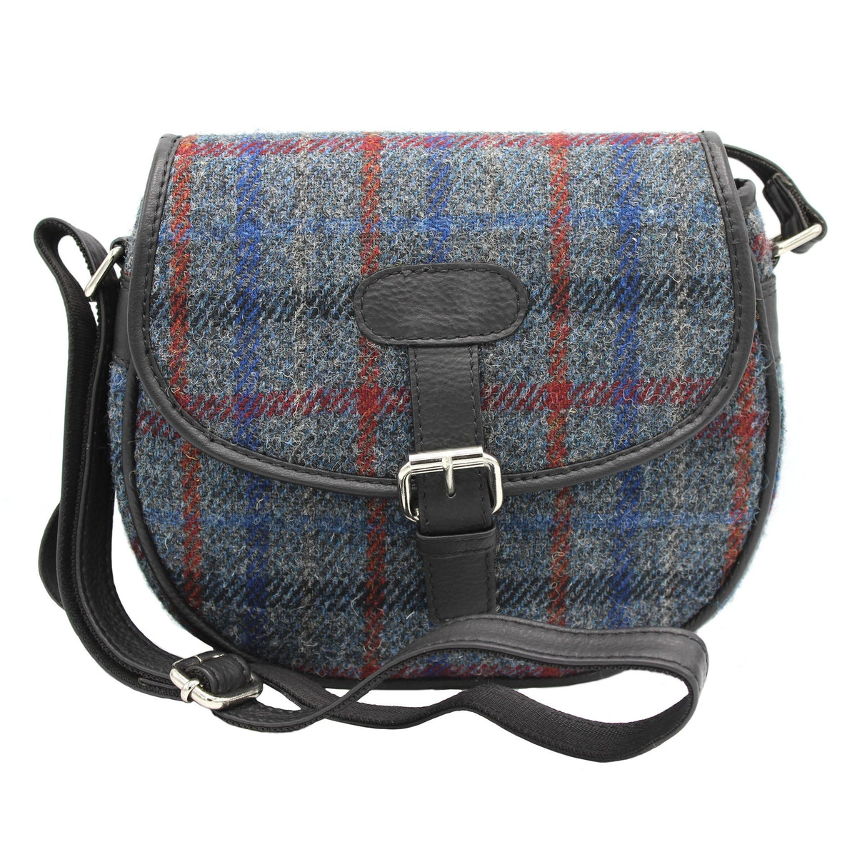 Harris Tweed Grey Multi Check Saddle Bag
