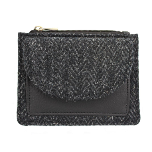 Harris Tweed Coin and Card Holder in Black Herringbone