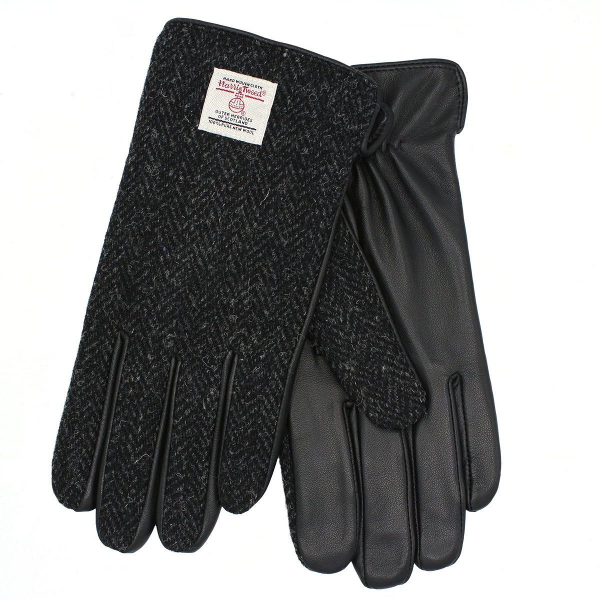 Harris Tweed Gloves in Black Herringbone Tweed