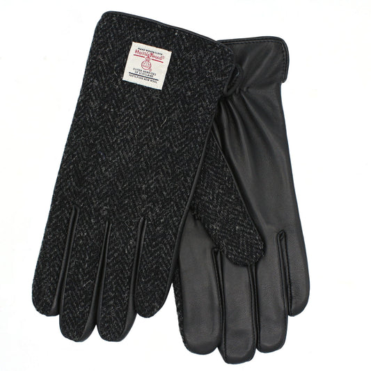 Harris Tweed Gloves in Black Herringbone Tweed