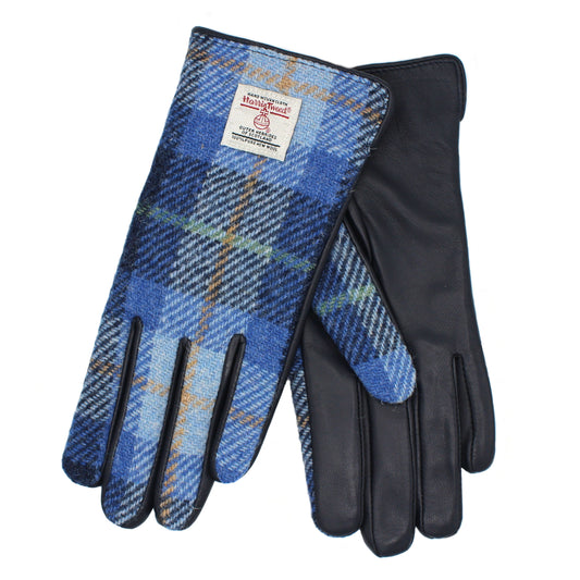 Harris Tweed Ladies Gloves in Blue Pastel Check