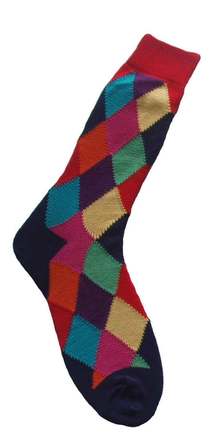 Red Harlequin Cotton Socks