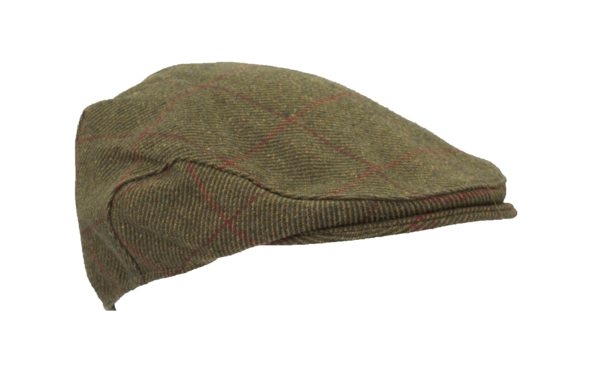 Walker & Hawkes Derby Tweed Flat Cap Green with Red Overcheck